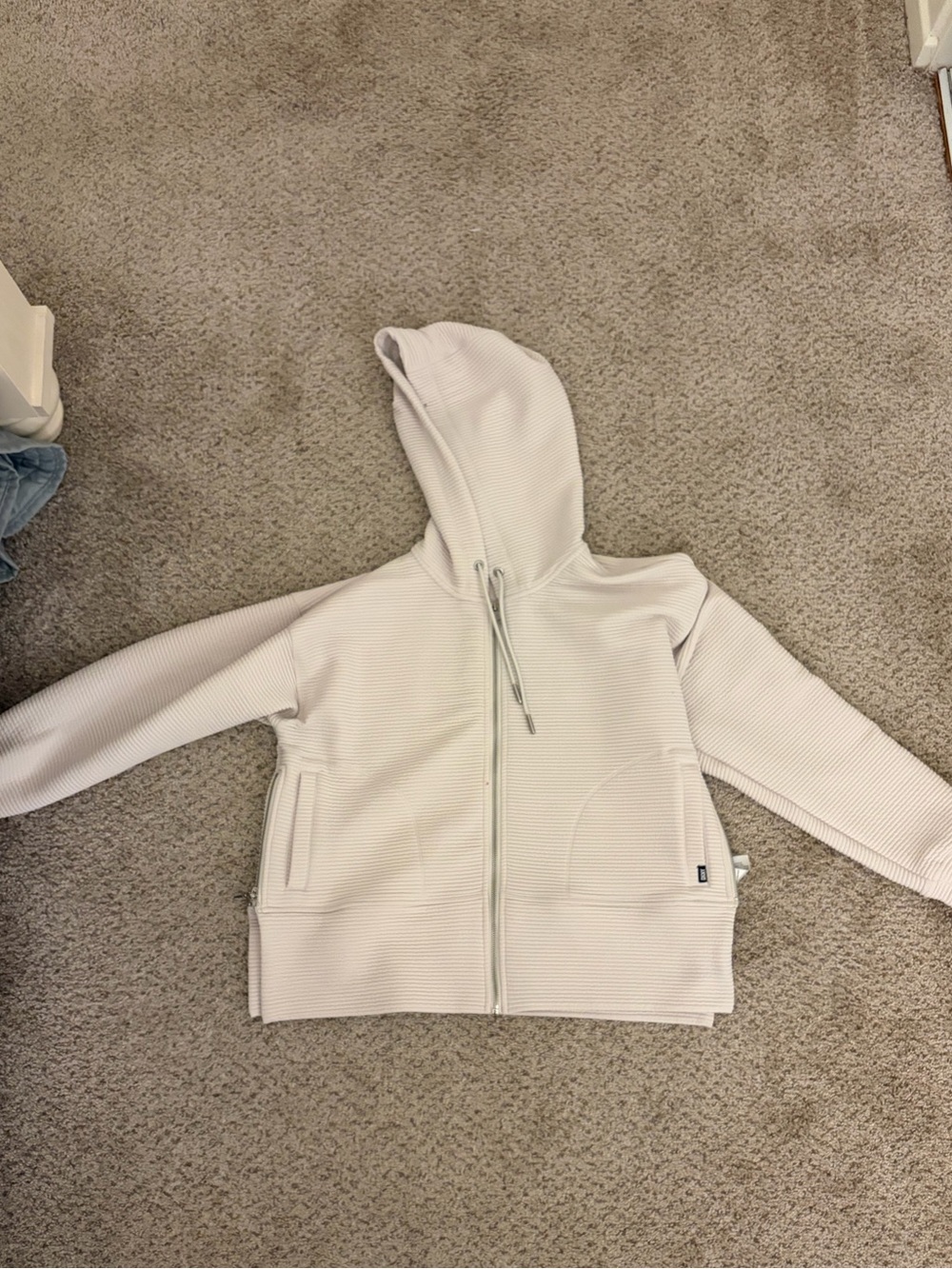 DKNY Cream Ribbed Zip-Up Hoodie